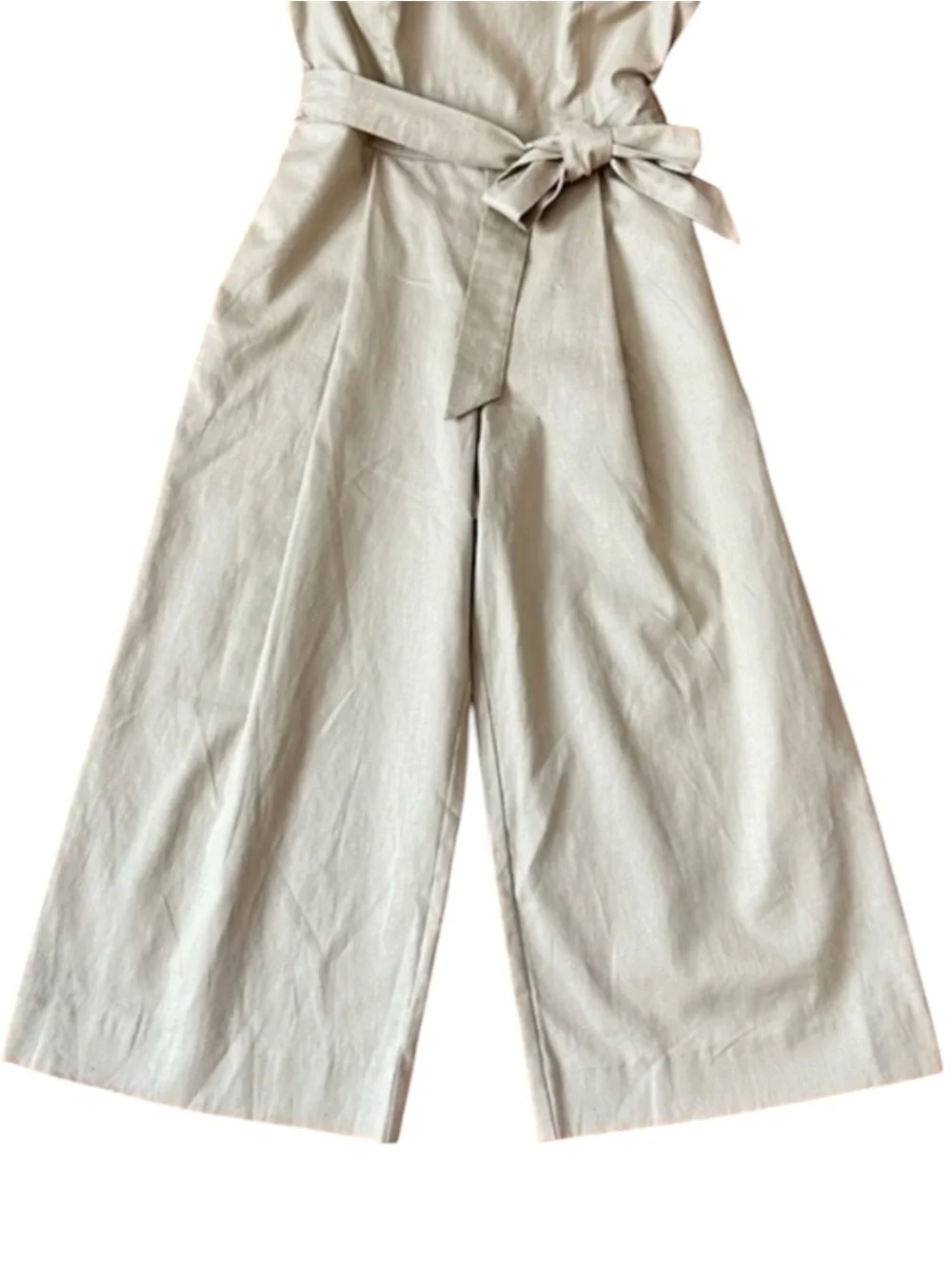 BANANA REPUBLIC Sleeveless Tie-Waist Wide-Leg Cropped Jumpsuit in Beige Size 2